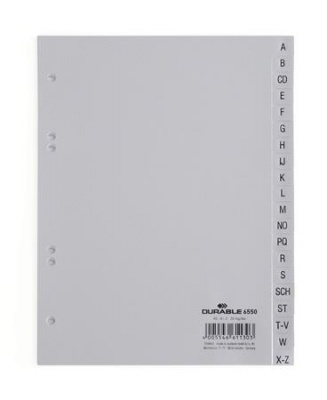 Regiszter, PP, A5, 20 részes, A-Z, DURABLE, szürke