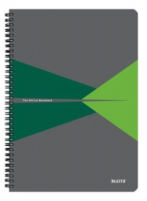 Spirálfüzet, A4, kockás, 90 lap, PP borító, LEITZ "Office", szürke-zöld