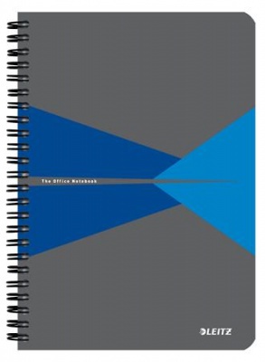 Spirálfüzet, A5, vonalas, 90 lap, PP borító, LEITZ "Office", szürke-kék