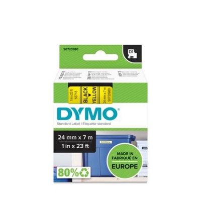 Feliratozógép szalag, 24 mm x 7 m, DYMO "D1", sárga-fekete