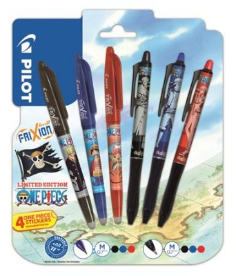 Rollertoll készlet, 0,35 mm, nyomógombos, PILOT "Frixion Ball"/"Frixion Ball Plus", 3különböző szín+One Piece matrica