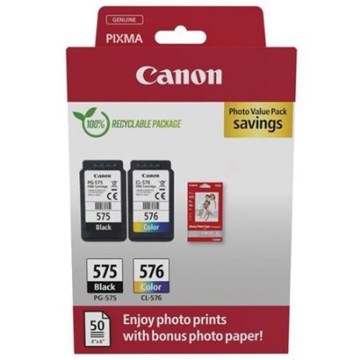 PG575/CL576 Tintapatron multipack + GP501 fotópapír, Pixma TR4750i nyomtatóhoz, CANON, fekete, színes, 2*100 o. + 50 ív