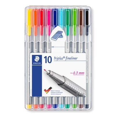 Tűfilc készlet, 0,3 mm, STAEDTLER "Triplus 334", 10 különböző szín