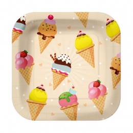 Tányér, papír, 23 cm, fagyi minta